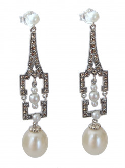 Damen Ohrringe 925 Silber mehrteilig mit  Perlen und Perlenapplikationen