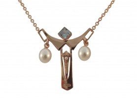 Halskette Damen 925 Silber rose vergoldet mit großem Blautopas und Perlen