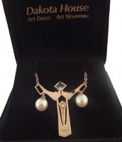 Halskette Damen 925 Silber rose vergoldet mit großem Blautopas und Perlen