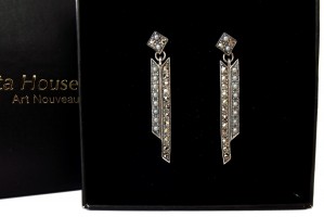 Ohrstecker 925 Silber mit Markasiten und SWZ Perlen im Art Deco Stil