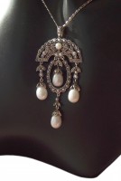 Luxuriöse Halskette 925 Silber Perlen Markasiten