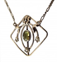 Damen Halskette 925 Silber mit Peridot und Perlenapplikationen