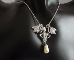 Hochwertiges Jugendstil Collier / Halskette mit Perle